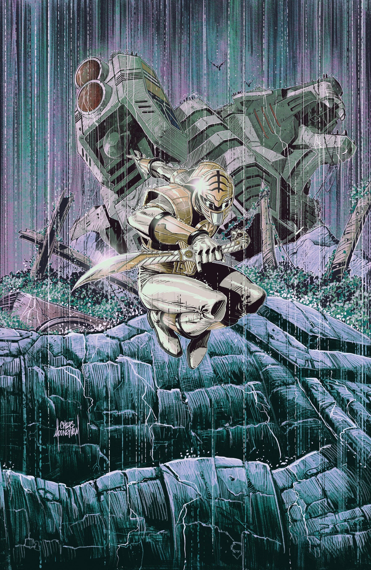 POWER RANGERS GREEN #4 CVR C TOMMY OLIVER CARD STOCK CONNECTING FULL ART, MOONEYHAM